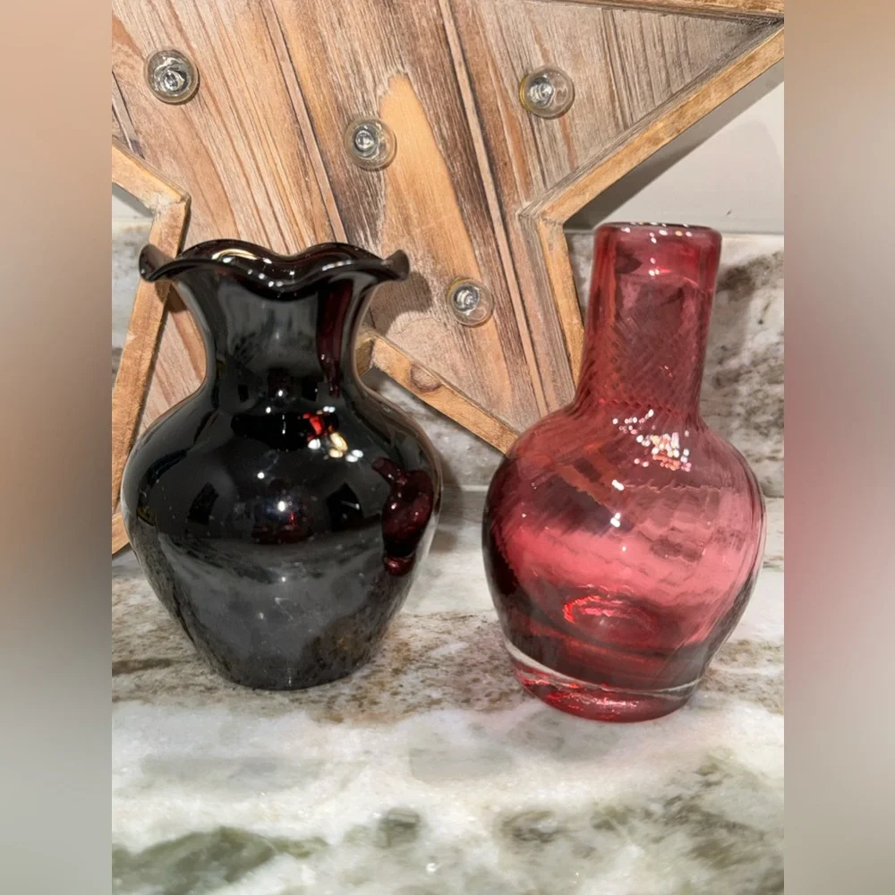 Vintage Amythest Purple and Cranberry Small Vanity Vases